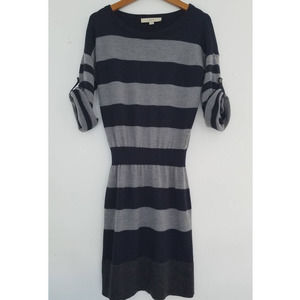 LOFT Striped Colorblock Wool Blend Sweater Dress EUC Size XS Navy Blue/ Gray
